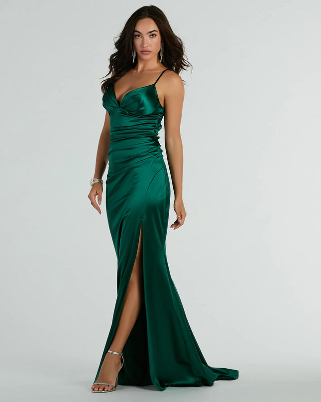 Jordyn Formal Satin Mermaid Dress With Train