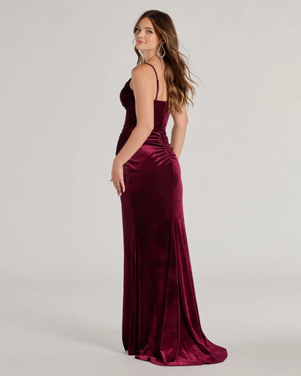 The Fia Sleeveless Velvet Wrap Corset Mermaid Dress in a vibrant hue is the perfect red formal dress for seasonal celebrations from spring weddings and cocktail parties to Prom 2026 and graduation celebrations!