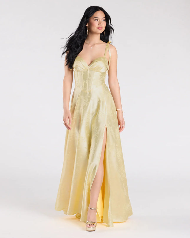 Melika Bustier Slit A-Line Satin Formal Dress