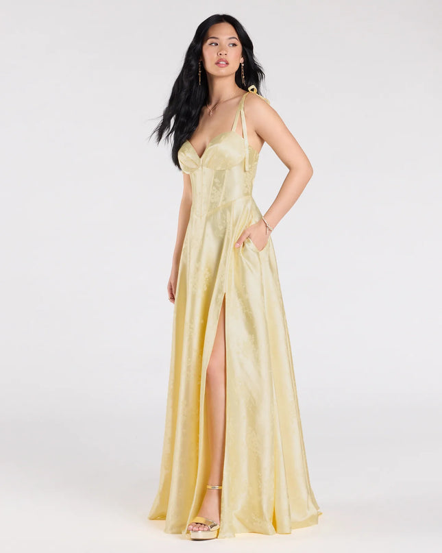 Melika Bustier Slit A-Line Satin Formal Dress