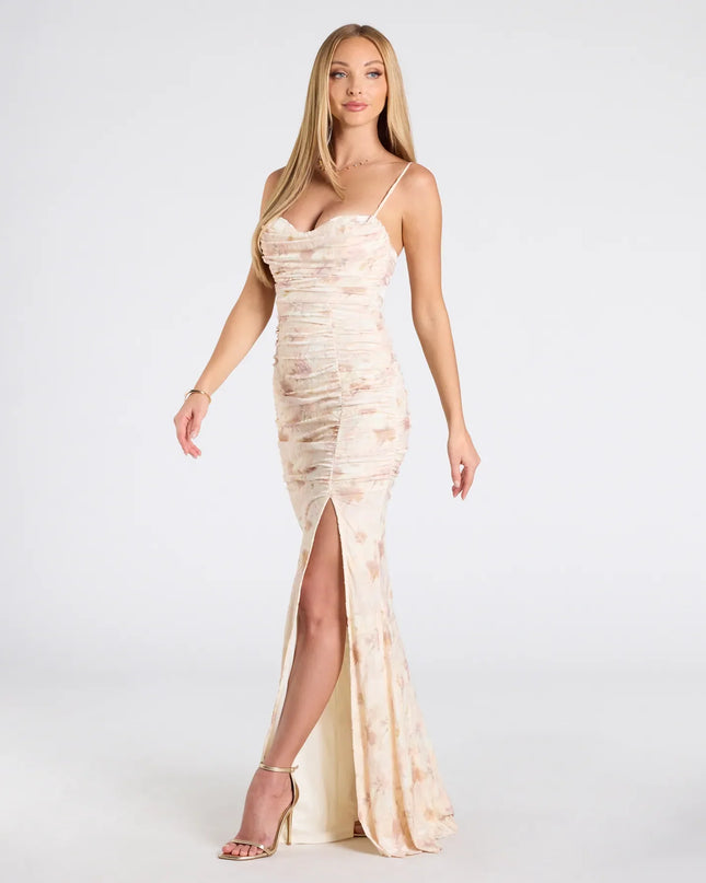 Jennifer Cowl Neck Bodycon Floral Velvet Formal Dress
