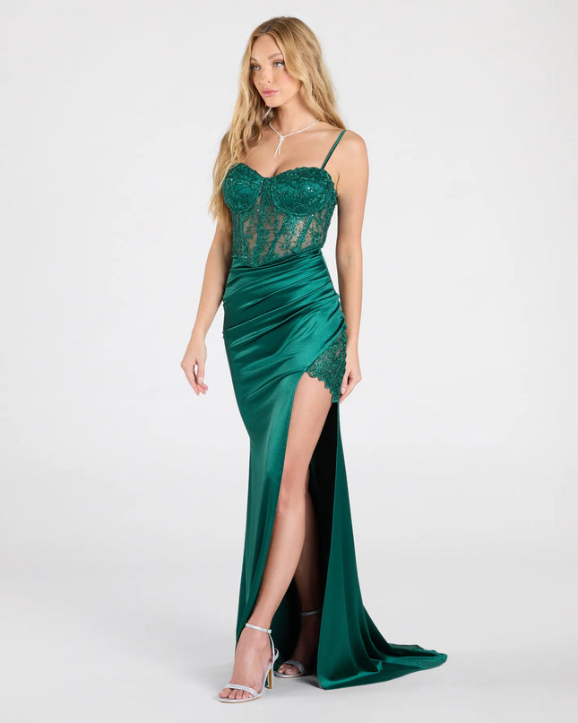 Olga Corset Lace Satin Wrap Mermaid Formal Dress