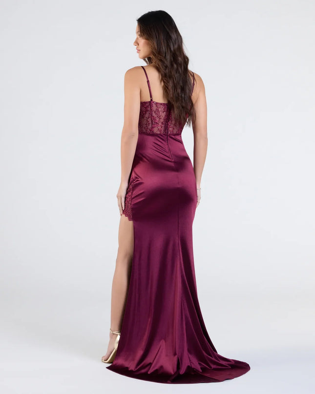 Olga Corset Lace Satin Wrap Mermaid Formal Dress