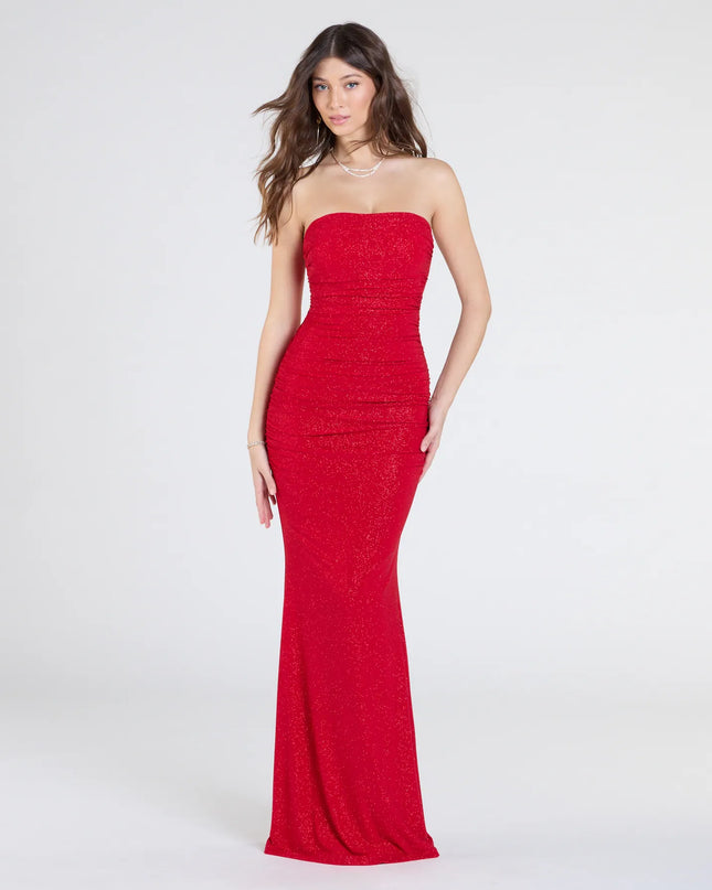 Shimmer through every feed refresh in the Mischka Strapless Mermaid Glitter Formal Dress, a viral-worthy look from Windsor's red prom dresses that nails bold, confident energy.
