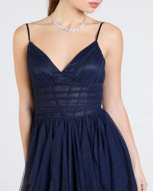 Indiana V-Neck Corset Ruffle A-Line Formal Dress