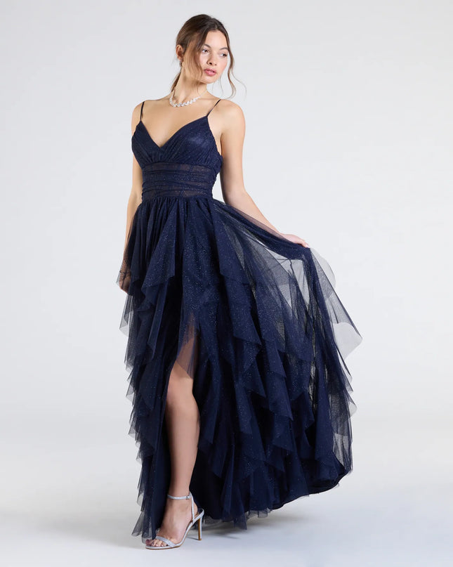 Indiana V-Neck Corset Ruffle A-Line Formal Dress