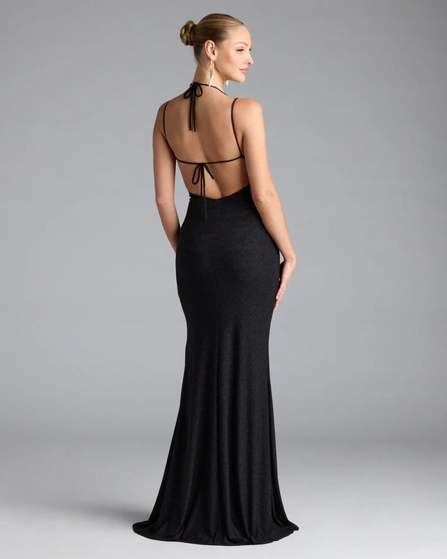 Ariadna Strappy Open Back Slit Glitter Formal Dress