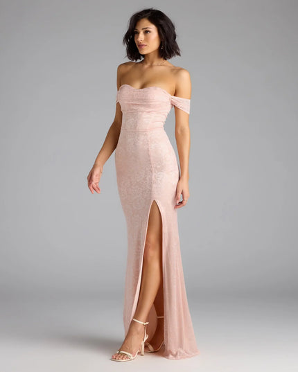Own the spotlight in the Candence Corset Mermaid Lace Formal Dress, a pink formal dress crafted to deliver luxe style for autumn weddings, Military Balls, or any special event.