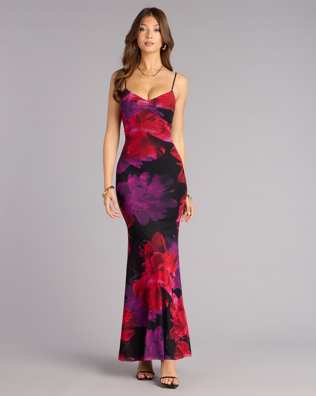 Late Bloom Energy Floral Mesh Maxi Dress