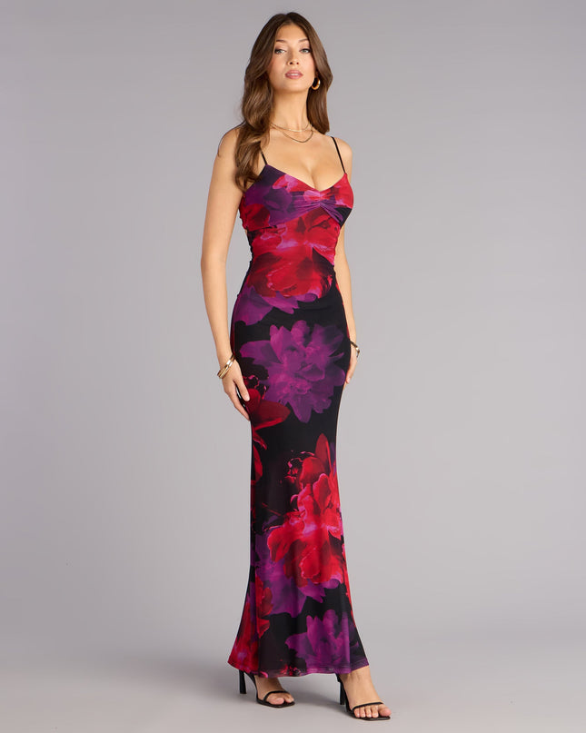 Late Bloom Energy Floral Mesh Maxi Dress