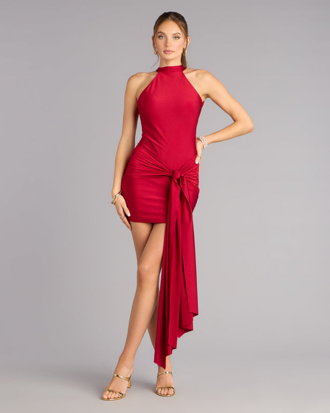 Shop a mini dress like the Red Carpet Rules Front Sash Mini Dress in red with a curve-hugging shape, playful length, and chic detail for any occasion.