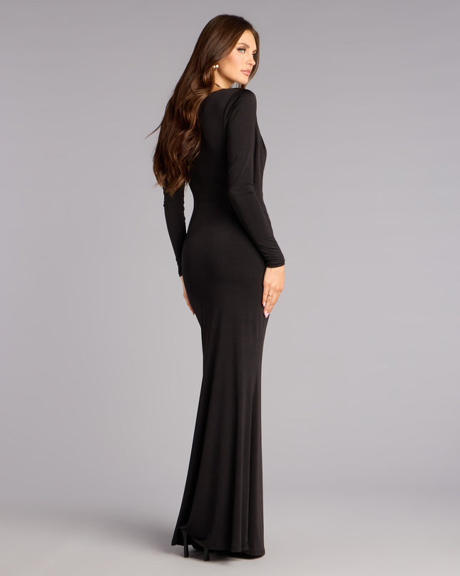 Golden Spotlight Plunge Long Sleeve Maxi Dress