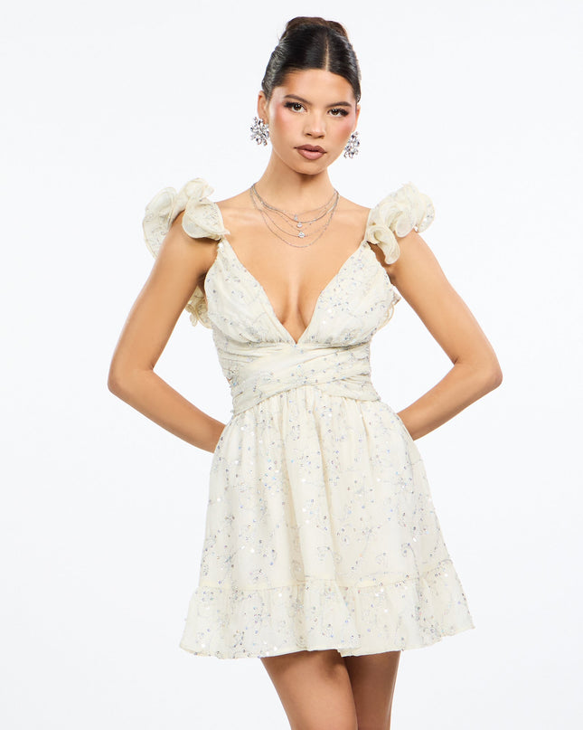 Petal Poise Sequin Embroidered Mini Dress