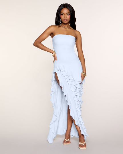 Flirty Moves Ruffle Slit Midi Tube Dress
