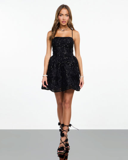 Sparkling Floral Sequin Lace-Up Dress