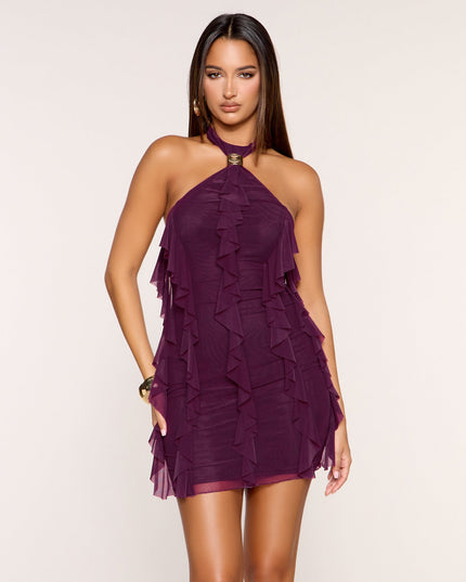 Flirt Factor Halter Ruffle Mini Dress