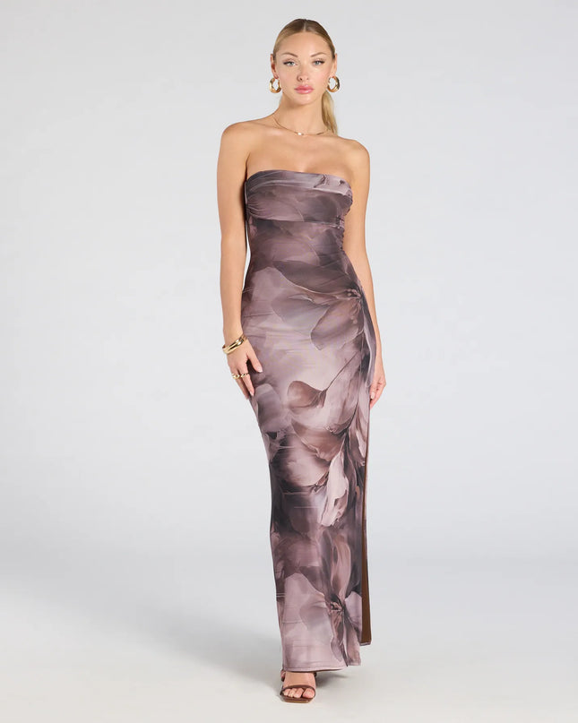 Major Energy Strapless Floral Mesh Maxi Dress