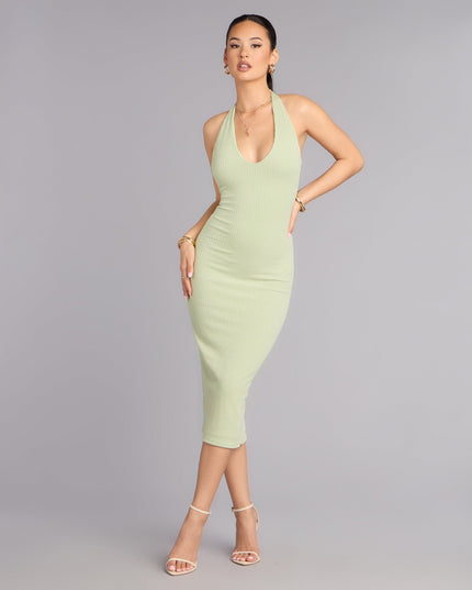 Chic Cutie Ribbed Knit Halter Midi Dress