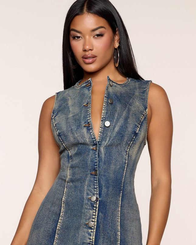 One More Pic Button Denim Dress