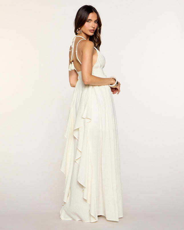 Soft Cascade Ruffle A-Line Maxi Dress