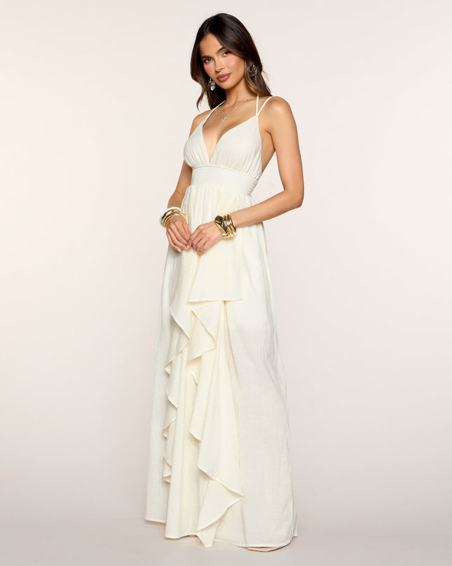 Soft Cascade Ruffle A-Line Maxi Dress