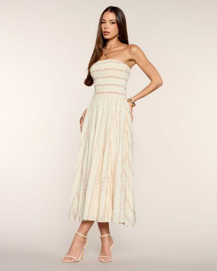 Sunday In Bloom Strapless Midi Dress