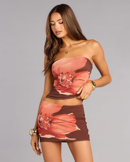 Soft Glow Floral Print Mesh Tube Top