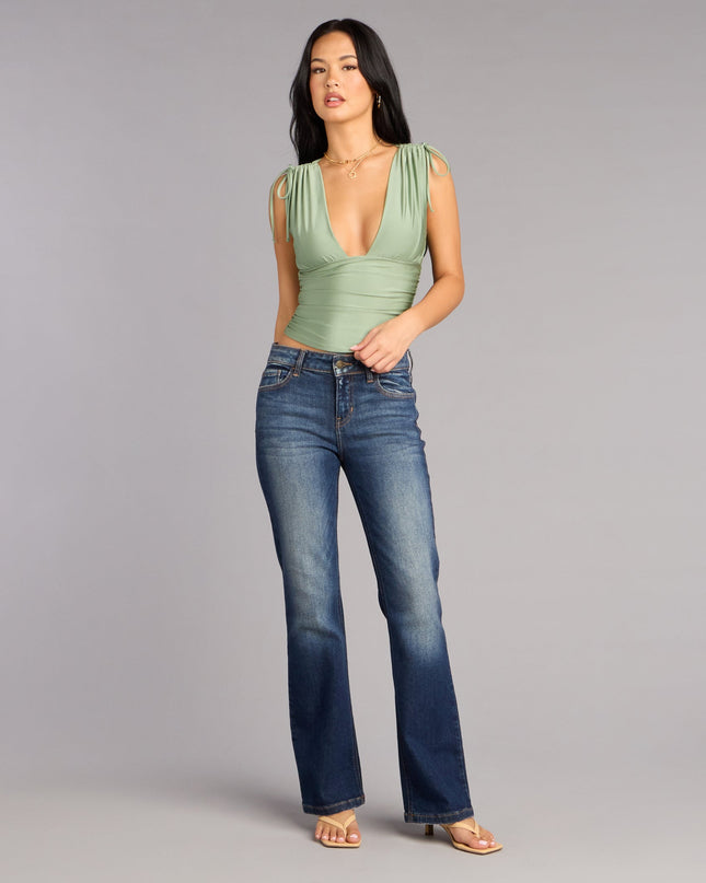 Sleek Look V-Neck Ruched Knit Top