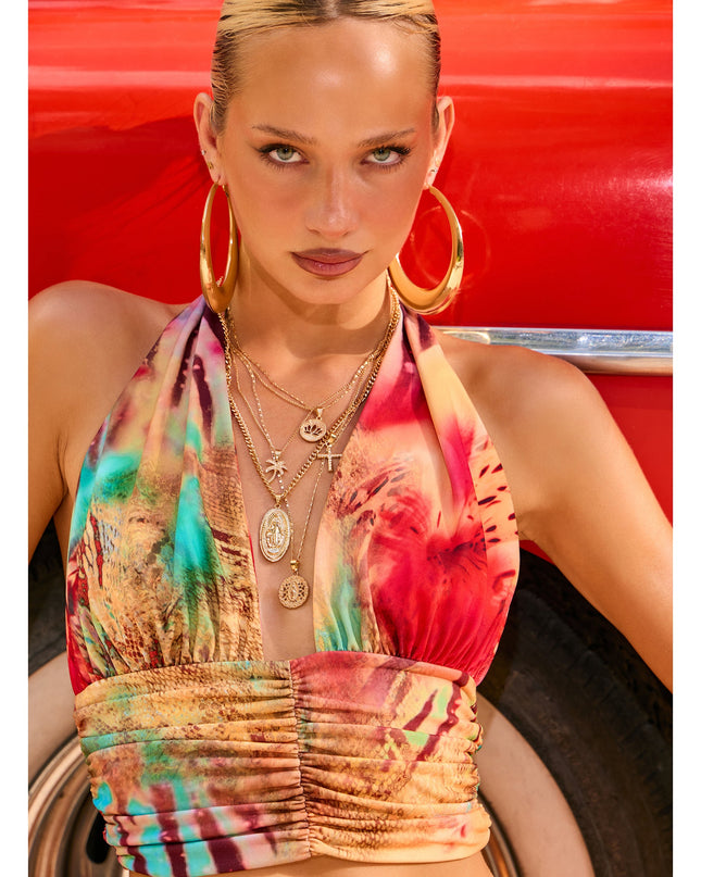 Destination Glam Abstract Print Halter Top
