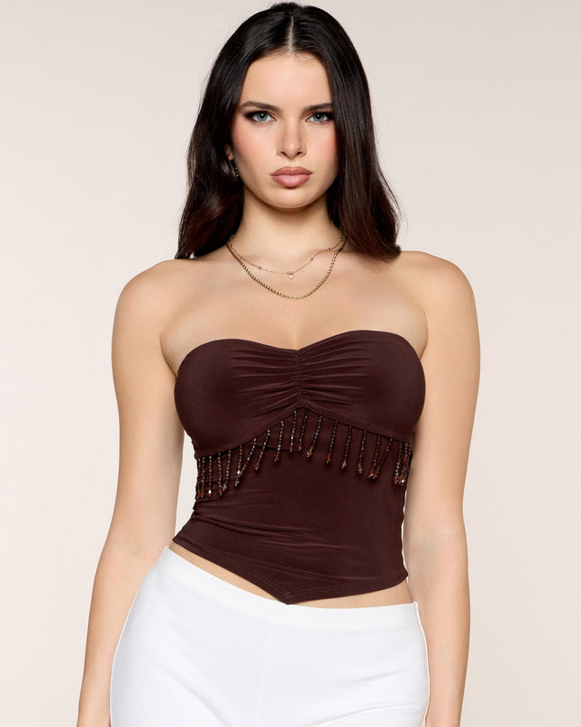Made To Move Beaded Fringe Tube Top