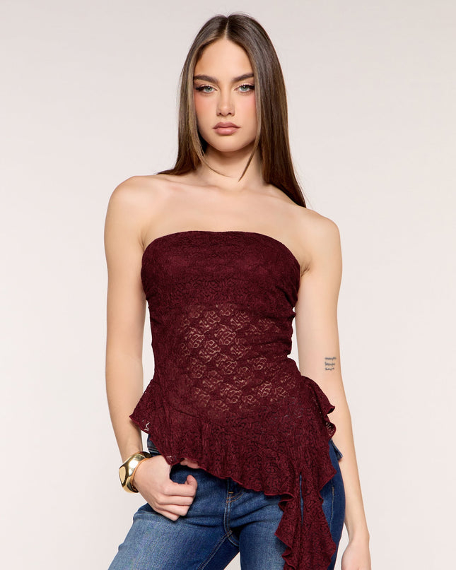 Ruffle Rumor Lace Tube Top