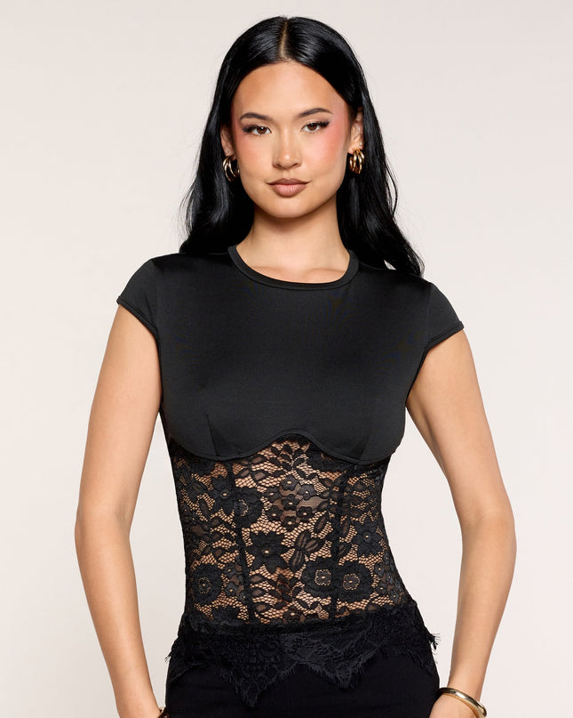Sheer Detail Floral Lace Short Sleeve Tee