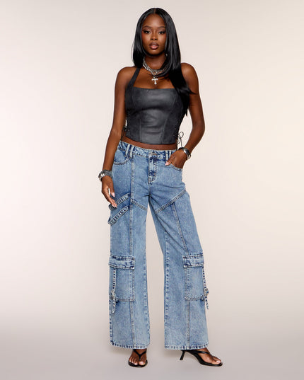 All Eyes Forward Faux Leather Corset Top