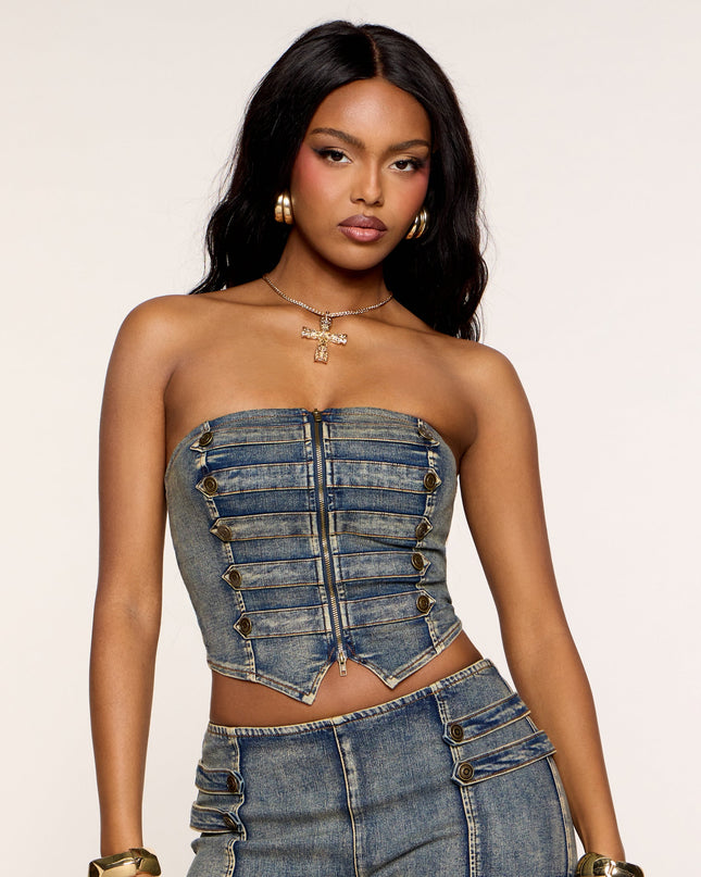Rebel Routine Button Detail Denim Tube Top