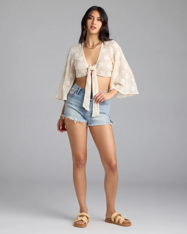 Want To Want Me Floral Crochet Tie Front Top