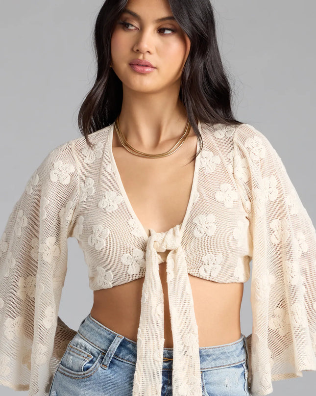 Want To Want Me Floral Crochet Tie Front Top