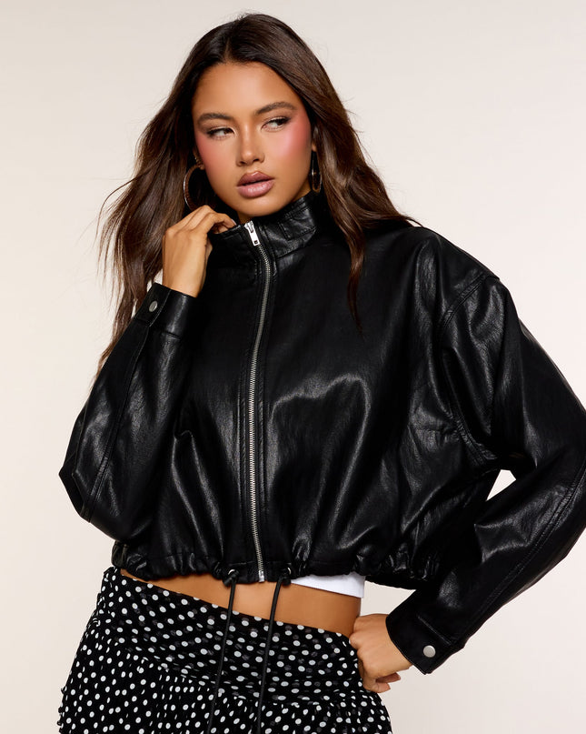 City Mode Faux Leather Bomber Jacket