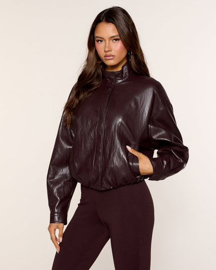 Sleek Club Faux Leather Bomber Jacket