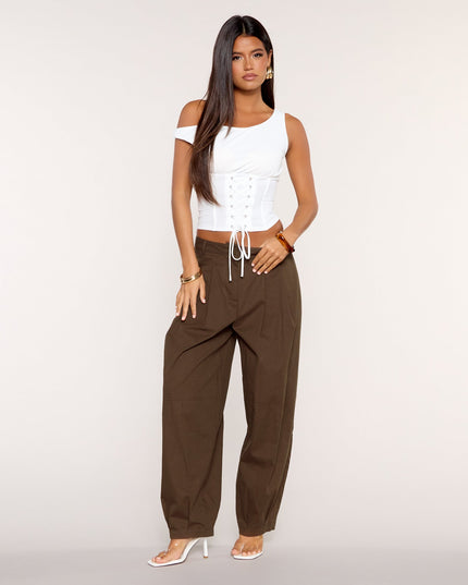 Full Volume Mid Rise Barrel Leg Pants