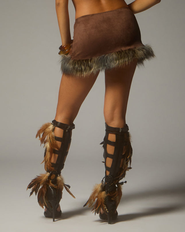 Cave Girl Faux Fur Trim Mini Skirt