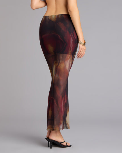 Night Out Muse Abstract Print Mesh Maxi Skirt