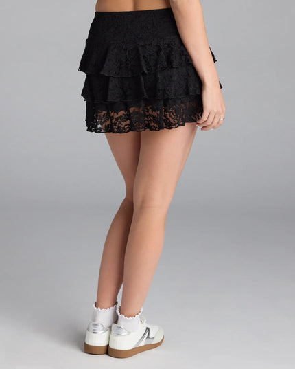 Cutesy Trend Drop Waist Ruffled Lace Mini Skort