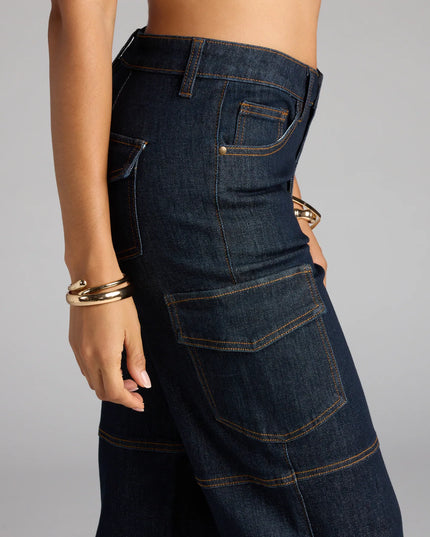 Utility Chic Mid-Rise Cargo Denim Jeans