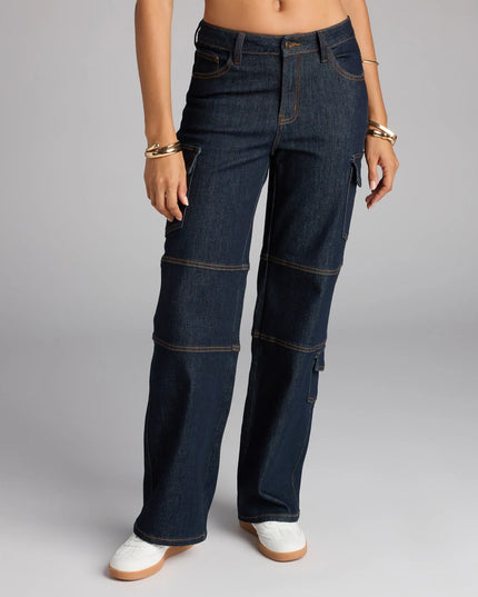 Utility Chic Mid-Rise Cargo Denim Jeans