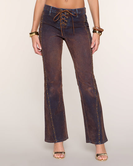 Edge Effect Studded Lace-Up Flare Jeans