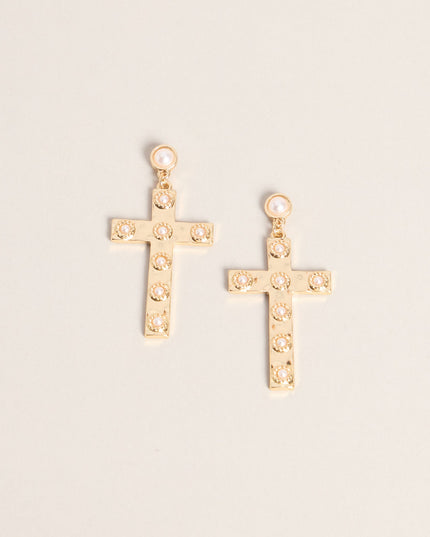 Vintage Vibe Pearl Cross Earrings