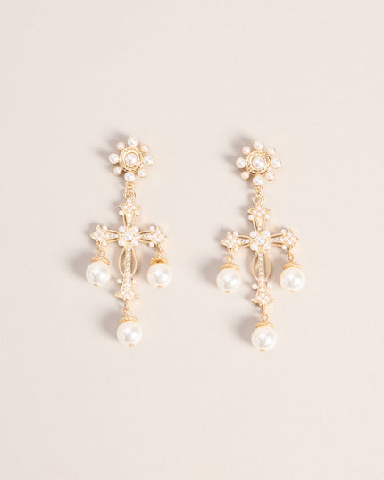 Sunday Best Pearl Cross Earrings