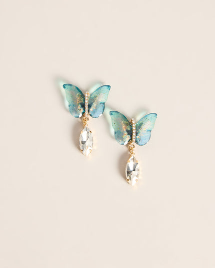 Flutter Effect Butterfly Rhinestone Drop Earrings
