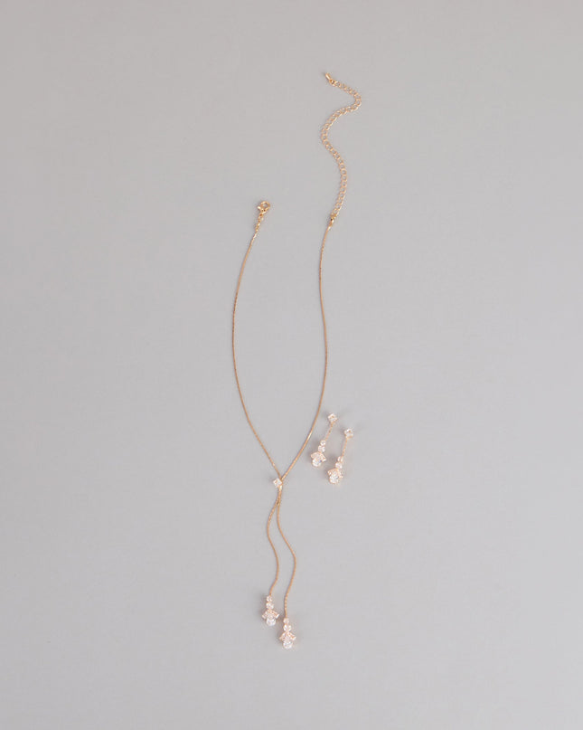 Soft Sparkle Rhinestone Lariat Necklace And Earrings Set