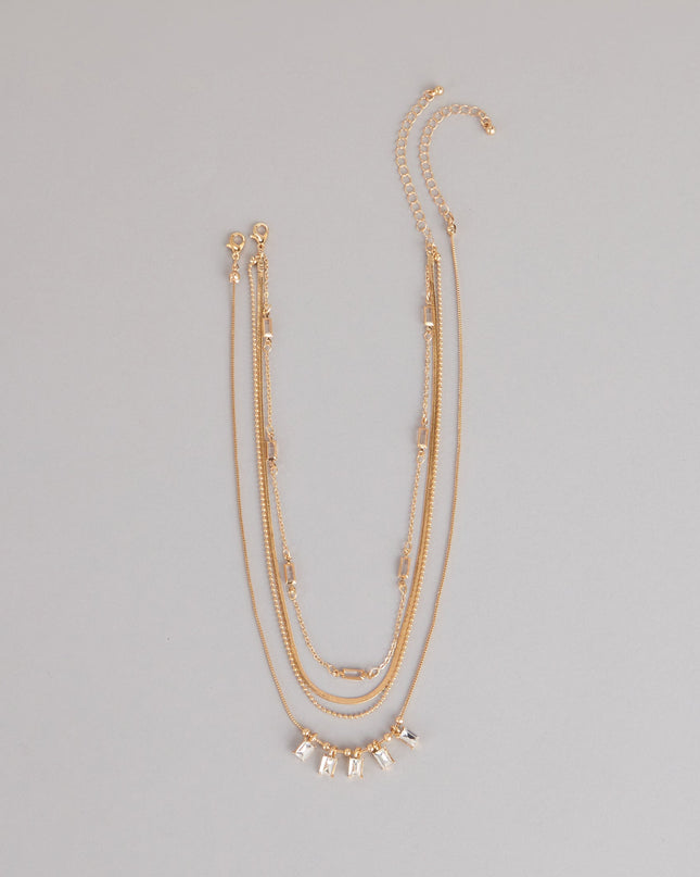 Cool Girl Shine Rhinestone Layered Necklace Set